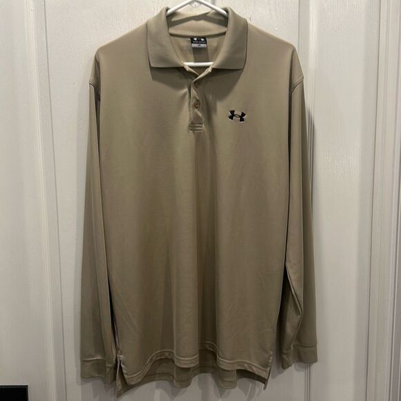 Under Armour Other - Under Armour Long Sleeve Polo Shirt - L - Tan - polyester